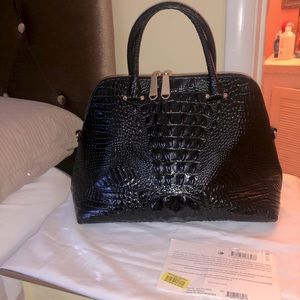 Brahmin Melbourne Leather Top Handle Satchel w Strap // black embossed leather